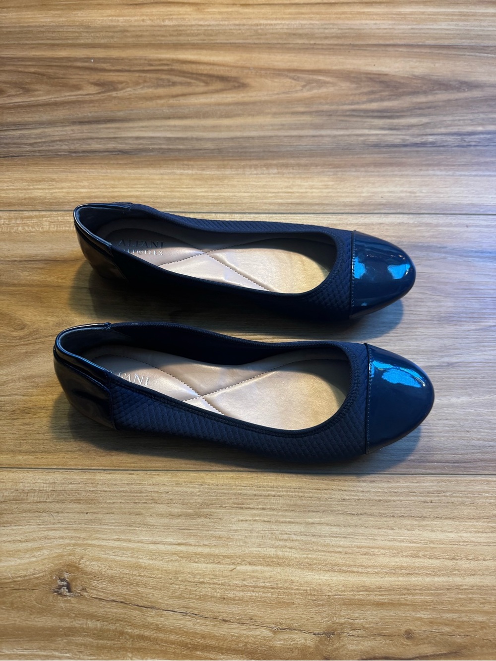 Alfani Step Flex Navy Blue Patent Toe and Heel with Quilted Sides Ballet Flats